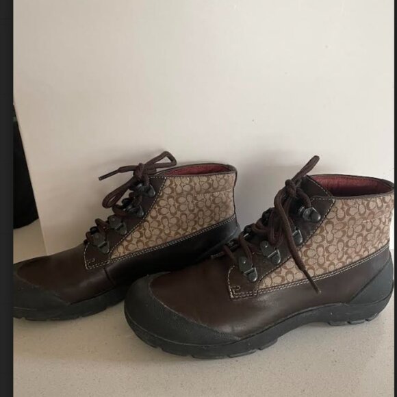 Coach Shoes - Coach leather and canvas logo booties size 7M EUC